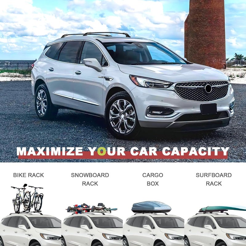 KINGGERI 260lbs Roof Rack Cross Bars Compatible with Buick Enclave 2018-2025 (with Flush Side Rails), Heavy Duty Aluminum Roof Rails Crossbars Luggage Cargo Carrier Rooftop Car SUV Black Accessories - Image 4